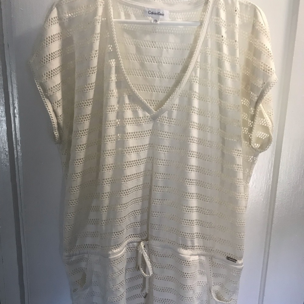 Calvin Klein white lace beach cover up